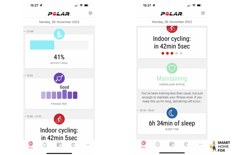 Man sieht die Polar Flow App.